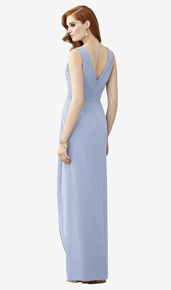 Back View - Sky Blue Sleeveless Draped Faux Wrap Maxi Dress - Dahlia