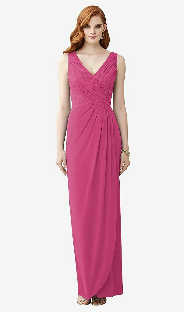 Front View - Tea Rose Sleeveless Draped Faux Wrap Maxi Dress - Dahlia