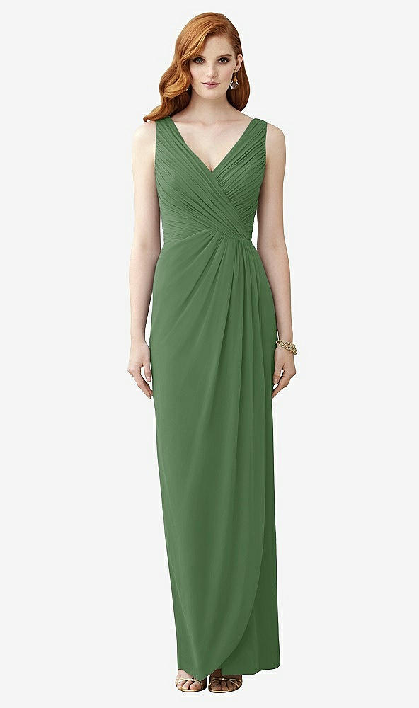 Front View - Vineyard Green Sleeveless Draped Faux Wrap Maxi Dress - Dahlia