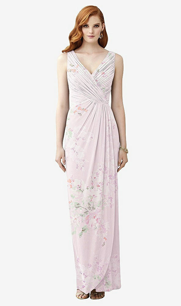 Front View - Watercolor Print Sleeveless Draped Faux Wrap Maxi Dress - Dahlia