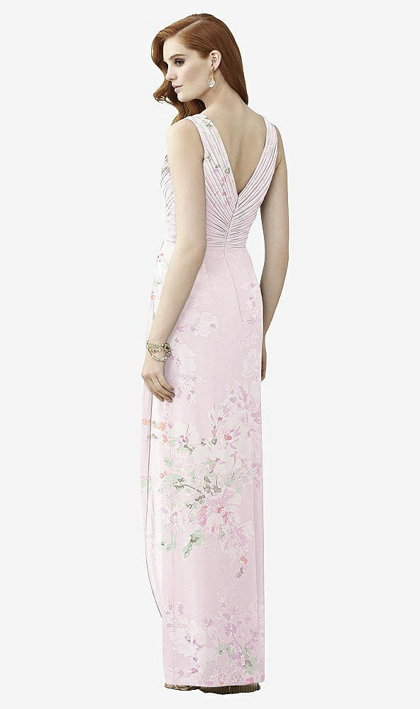 Back View - Watercolor Print Sleeveless Draped Faux Wrap Maxi Dress - Dahlia