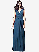 Front View Thumbnail - Dusk Blue Draped V-Neck Shirred Chiffon Maxi Dress
