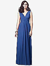 Front View Thumbnail - Classic Blue Draped V-Neck Shirred Chiffon Maxi Dress