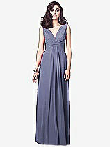 Front View Thumbnail - French Blue Draped V-Neck Shirred Chiffon Maxi Dress