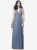 Front View Thumbnail - Larkspur Blue Draped V-Neck Shirred Chiffon Maxi Dress