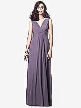 Front View Thumbnail - Lavender Draped V-Neck Shirred Chiffon Maxi Dress