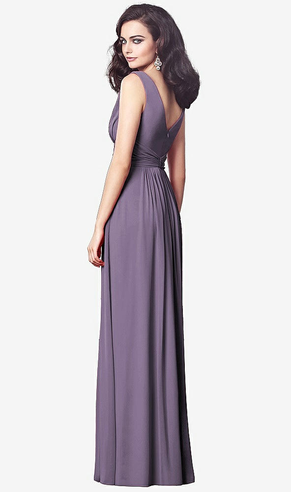 Back View - Lavender Draped V-Neck Shirred Chiffon Maxi Dress