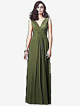 Front View Thumbnail - Olive Green Draped V-Neck Shirred Chiffon Maxi Dress