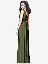 Rear View Thumbnail - Olive Green Draped V-Neck Shirred Chiffon Maxi Dress