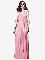 Front View Thumbnail - Peony Pink Draped V-Neck Shirred Chiffon Maxi Dress