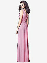 Rear View Thumbnail - Powder Pink Draped V-Neck Shirred Chiffon Maxi Dress