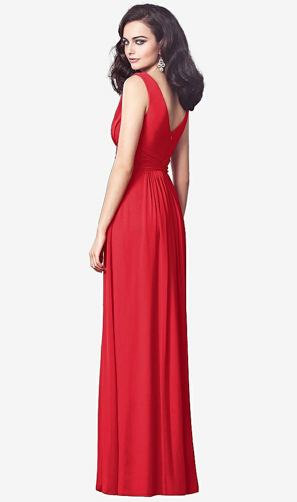 Back View - Parisian Red Draped V-Neck Shirred Chiffon Maxi Dress