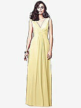 Front View Thumbnail - Pale Yellow Draped V-Neck Shirred Chiffon Maxi Dress