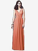 Front View Thumbnail - Terracotta Copper Draped V-Neck Shirred Chiffon Maxi Dress