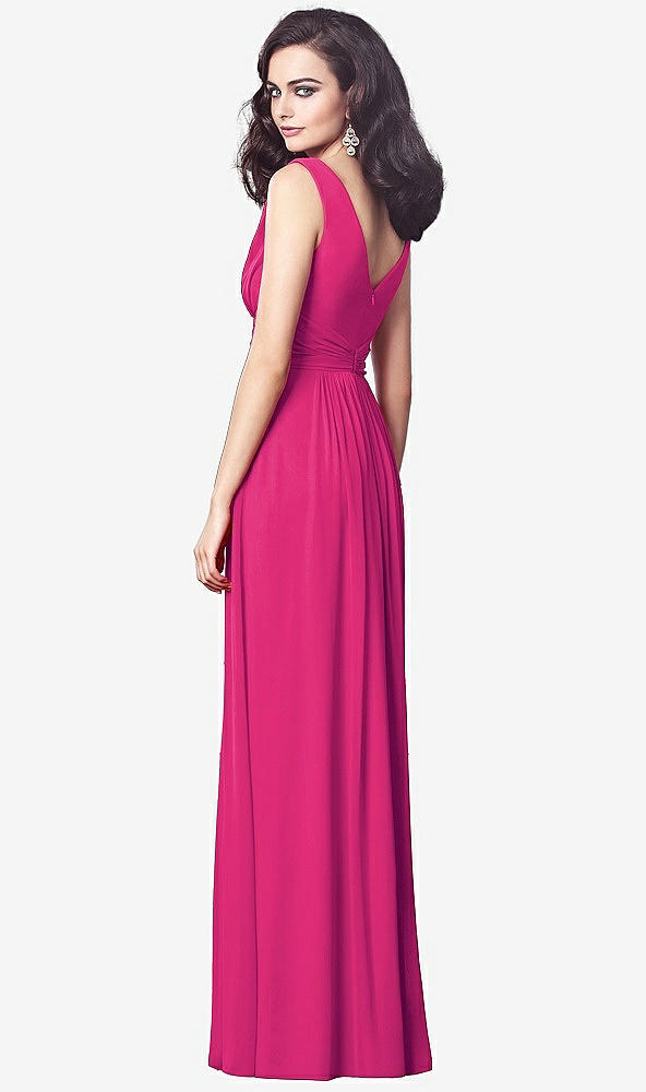 Back View - Think Pink Draped V-Neck Shirred Chiffon Maxi Dress