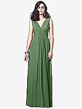 Front View Thumbnail - Vineyard Green Draped V-Neck Shirred Chiffon Maxi Dress
