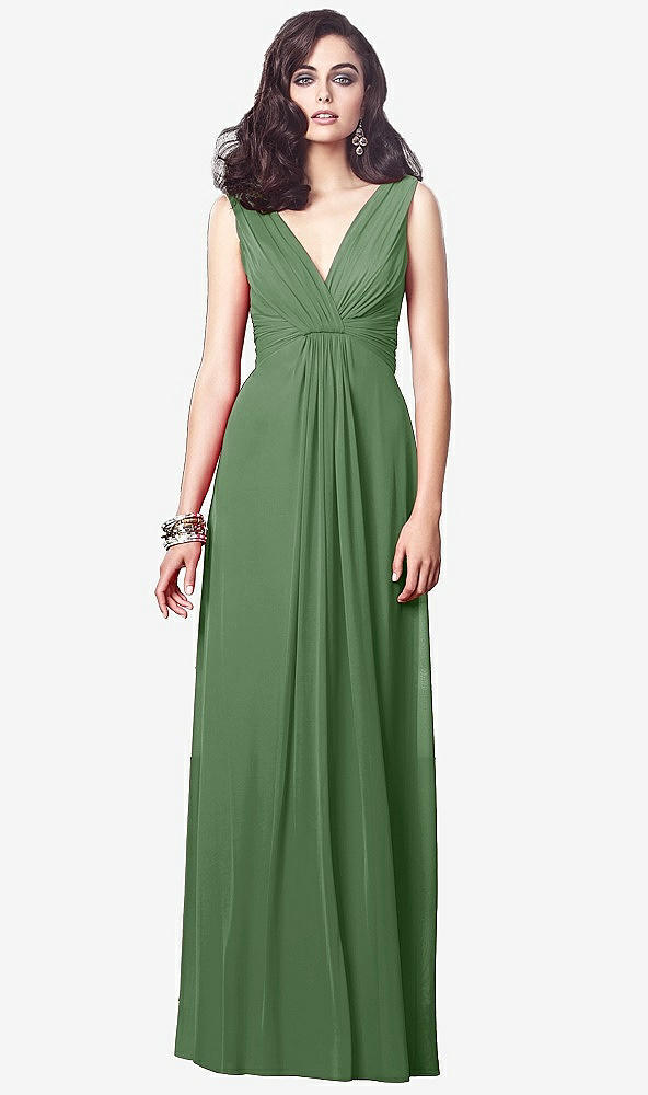Front View - Vineyard Green Draped V-Neck Shirred Chiffon Maxi Dress