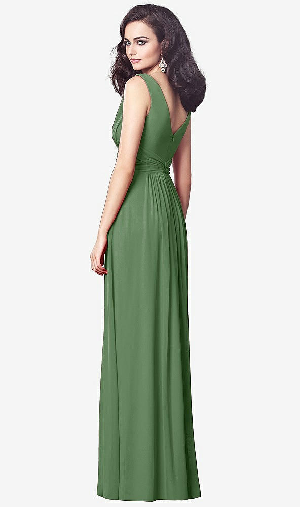Back View - Vineyard Green Draped V-Neck Shirred Chiffon Maxi Dress