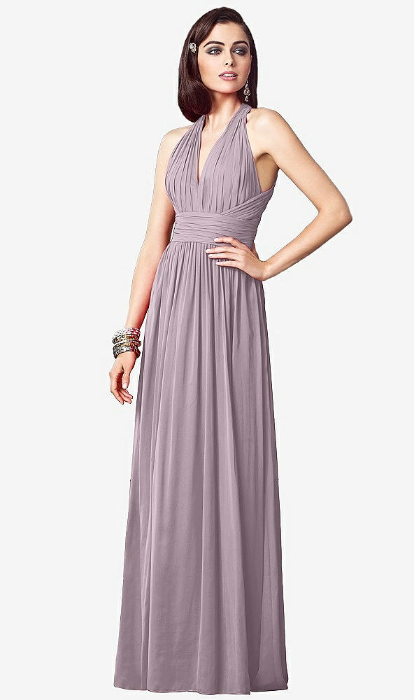 Front View - Lilac Dusk Ruched Halter Open-Back Maxi Dress - Jada