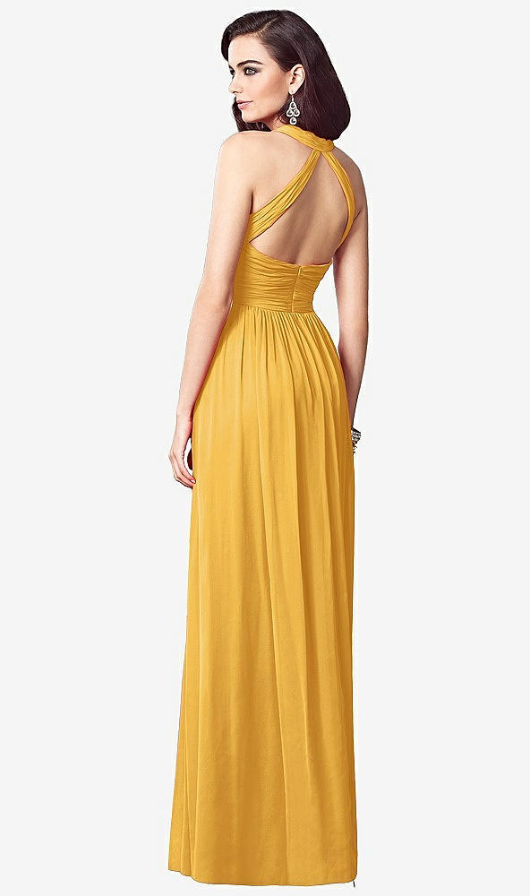 Back View - NYC Yellow Ruched Halter Open-Back Maxi Dress - Jada