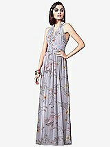 Front View Thumbnail - Butterfly Botanica Silver Dove Ruched Halter Open-Back Maxi Dress - Jada