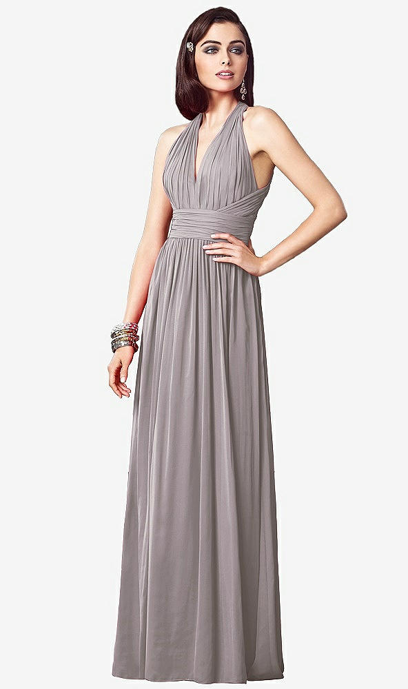 Front View - Cashmere Gray Ruched Halter Open-Back Maxi Dress - Jada