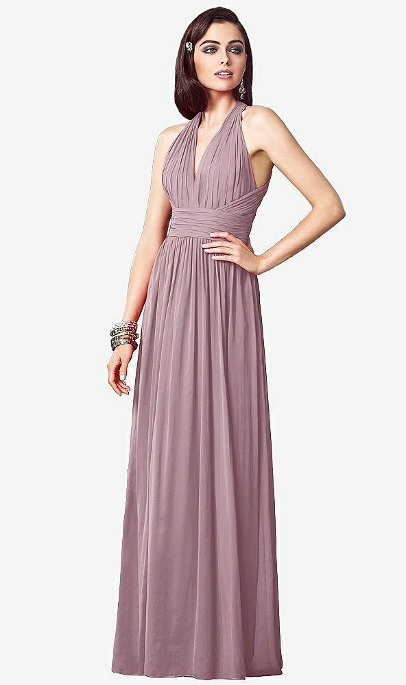 Front View - Dusty Rose Ruched Halter Open-Back Maxi Dress - Jada