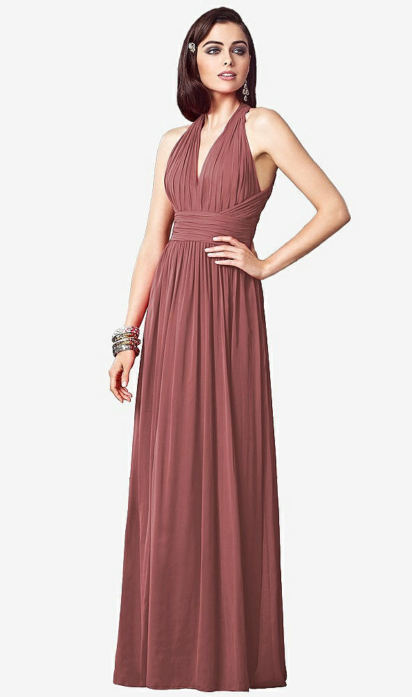 Front View - English Rose Ruched Halter Open-Back Maxi Dress - Jada