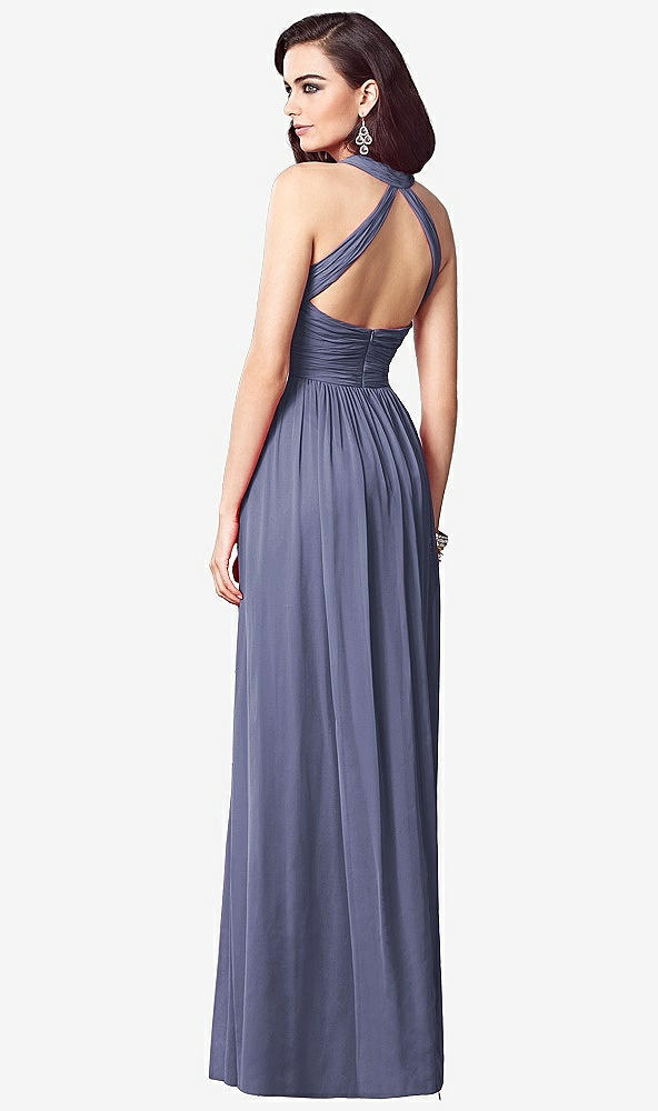 Back View - French Blue Ruched Halter Open-Back Maxi Dress - Jada
