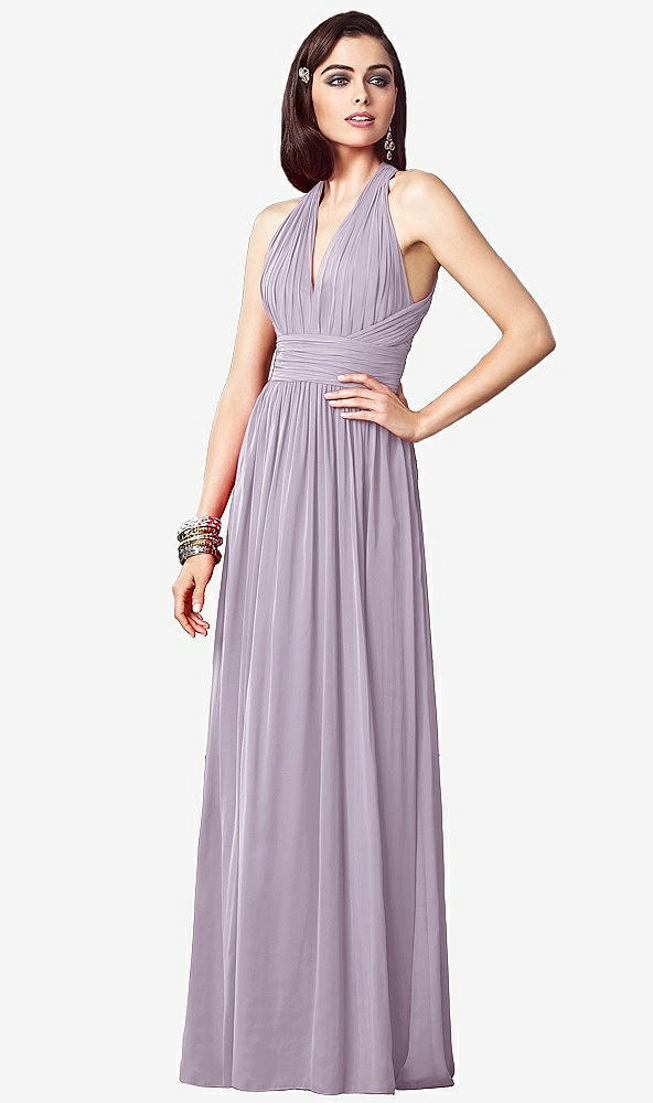 Front View - Lilac Haze Ruched Halter Open-Back Maxi Dress - Jada