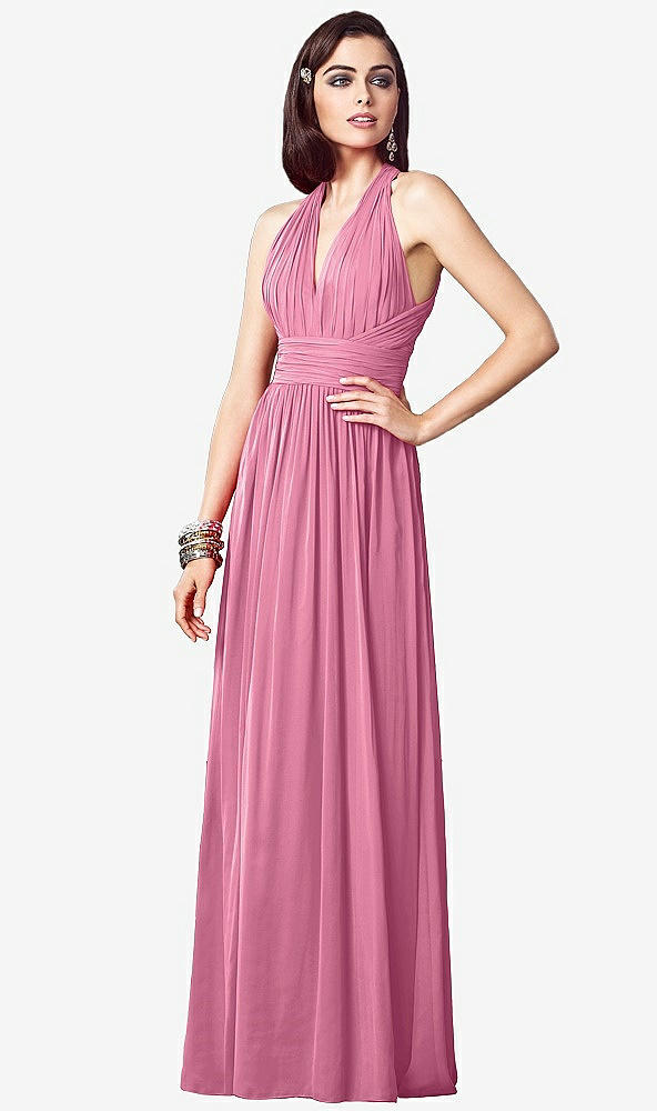 Front View - Orchid Pink Ruched Halter Open-Back Maxi Dress - Jada