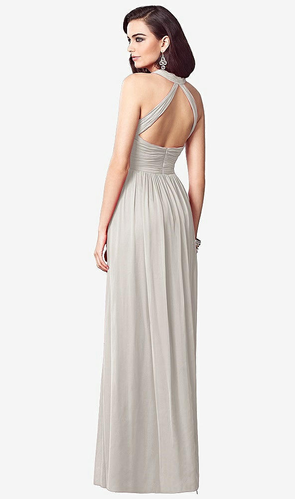 Back View - Oyster Ruched Halter Open-Back Maxi Dress - Jada