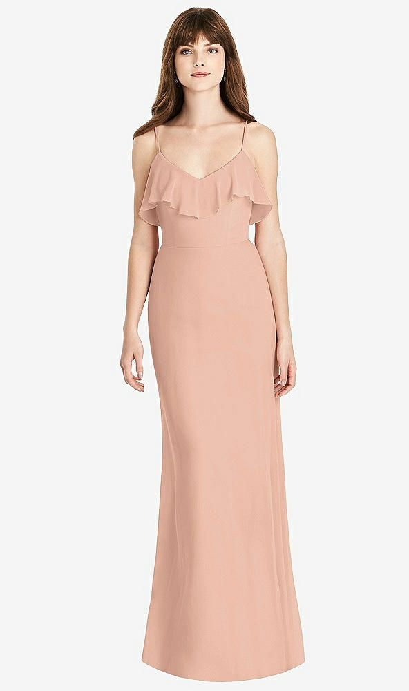 Front View - Pale Peach Ruffle-Trimmed Backless Maxi Dress