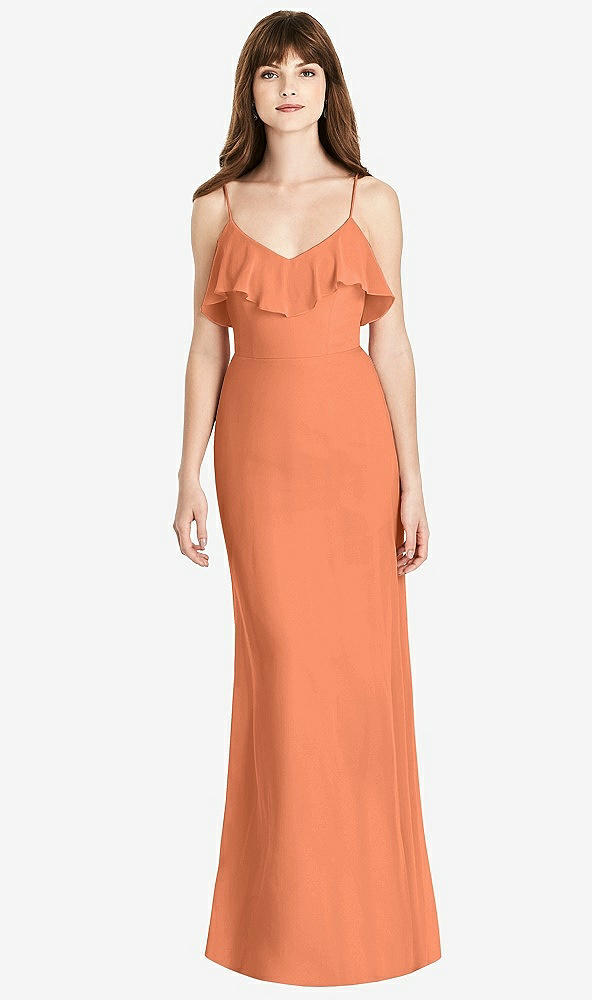 Front View - Sweet Melon Ruffle-Trimmed Backless Maxi Dress