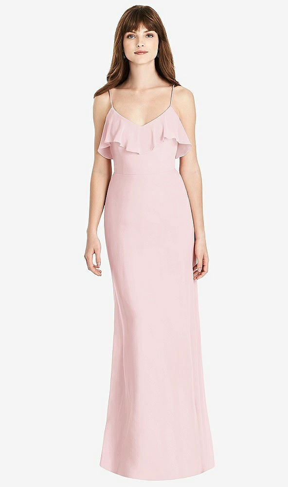 Front View - Ballet Pink Ruffle-Trimmed Backless Maxi Dress