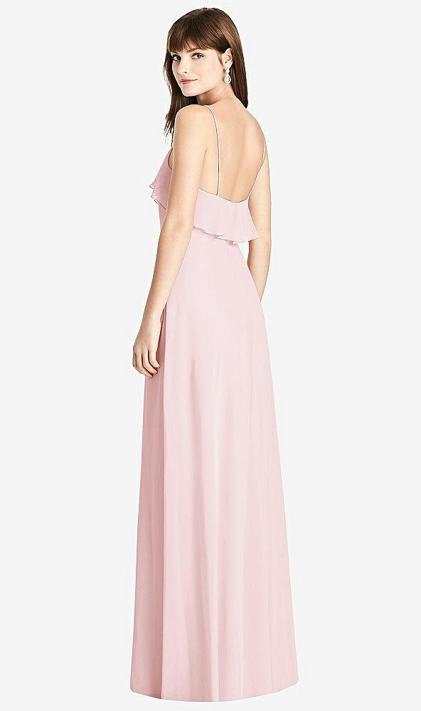 Back View - Ballet Pink Ruffle-Trimmed Backless Maxi Dress