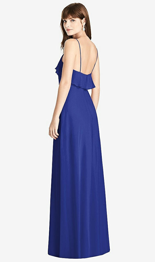 Back View - Cobalt Blue Ruffle-Trimmed Backless Maxi Dress
