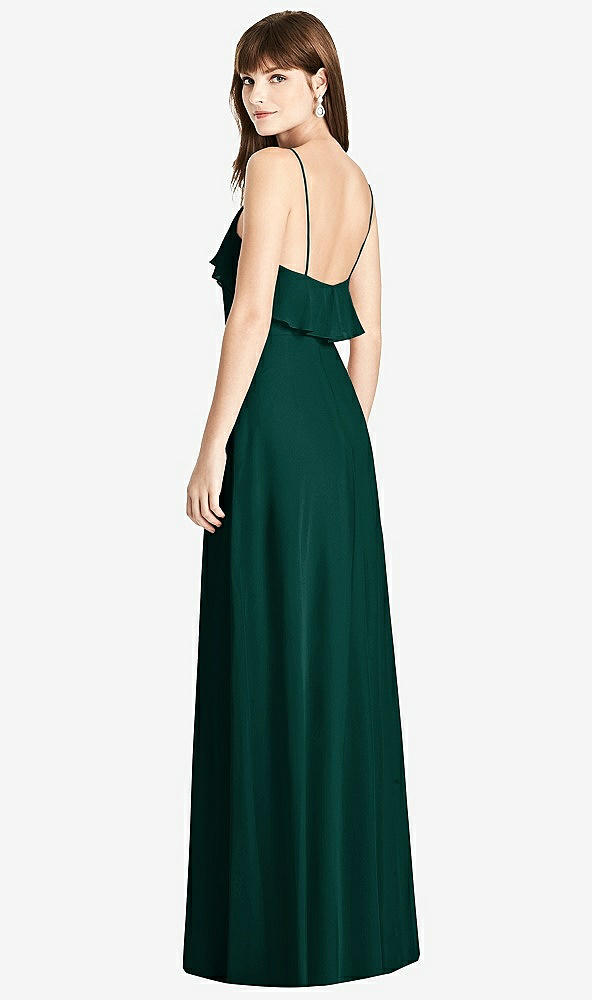 Back View - Evergreen Ruffle-Trimmed Backless Maxi Dress