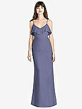 Front View Thumbnail - French Blue Ruffle-Trimmed Backless Maxi Dress