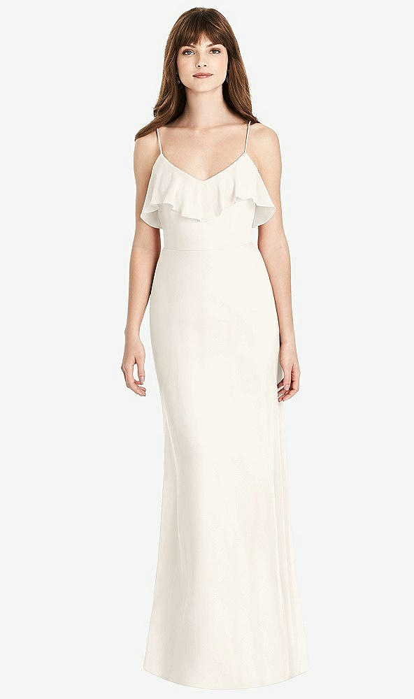 Front View - Ivory Ruffle-Trimmed Backless Maxi Dress