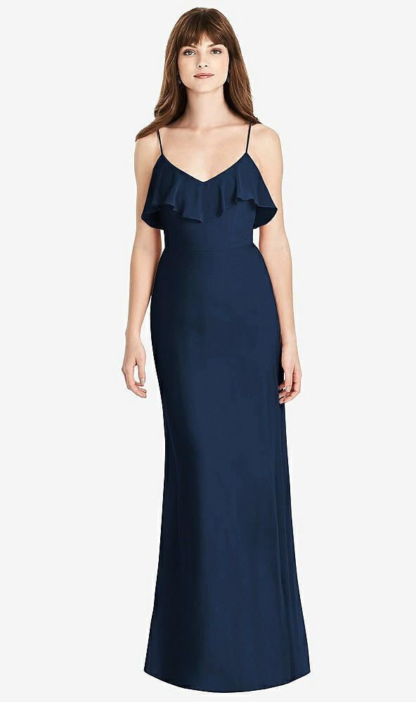 Front View - Midnight Navy Ruffle-Trimmed Backless Maxi Dress