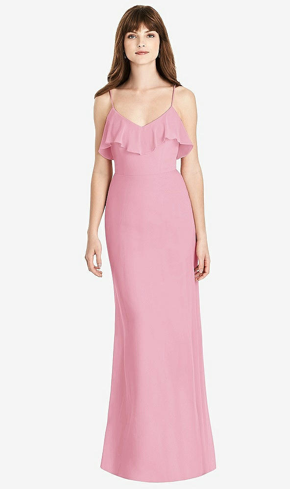 Front View - Peony Pink Ruffle-Trimmed Backless Maxi Dress