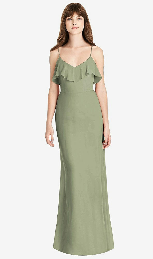 Front View - Sage Ruffle-Trimmed Backless Maxi Dress
