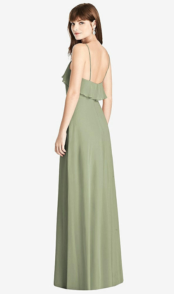 Back View - Sage Ruffle-Trimmed Backless Maxi Dress