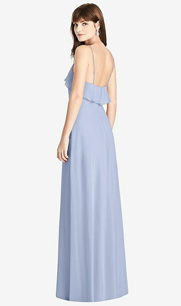 Back View - Sky Blue Ruffle-Trimmed Backless Maxi Dress