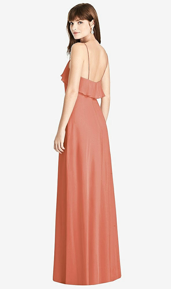 Back View - Terracotta Copper Ruffle-Trimmed Backless Maxi Dress