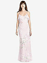 Front View Thumbnail - Watercolor Print Ruffle-Trimmed Backless Maxi Dress
