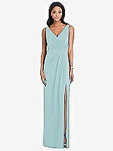 Front View Thumbnail - Canal Blue Draped Wrap Maxi Dress with Front Slit - Sena
