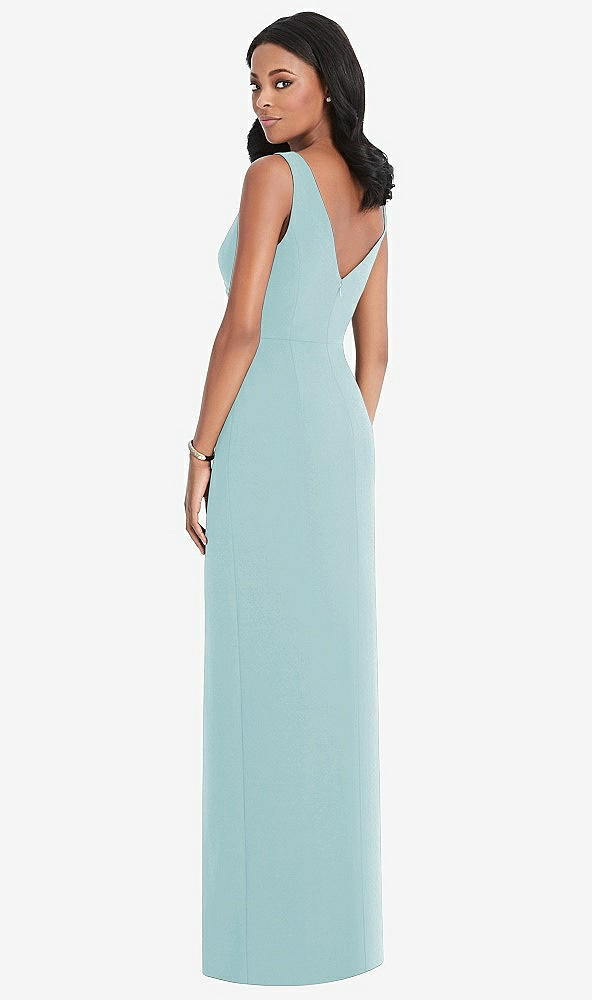 Back View - Canal Blue Draped Wrap Maxi Dress with Front Slit - Sena