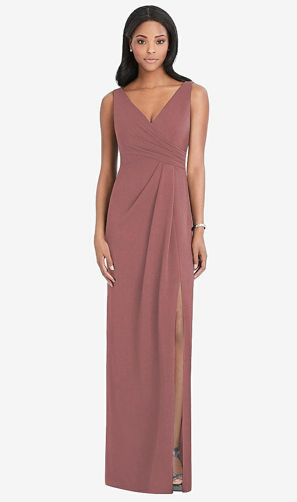 Front View - English Rose Draped Wrap Maxi Dress with Front Slit - Sena